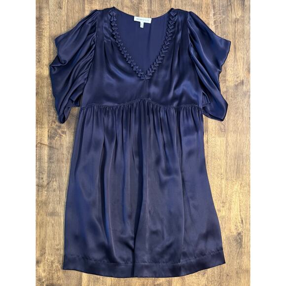 See by Chloe Women’s 100% Silk Empire Waist Cold Shoulder V Neck Dress Blue Sz 6 - Picture 3 of 13